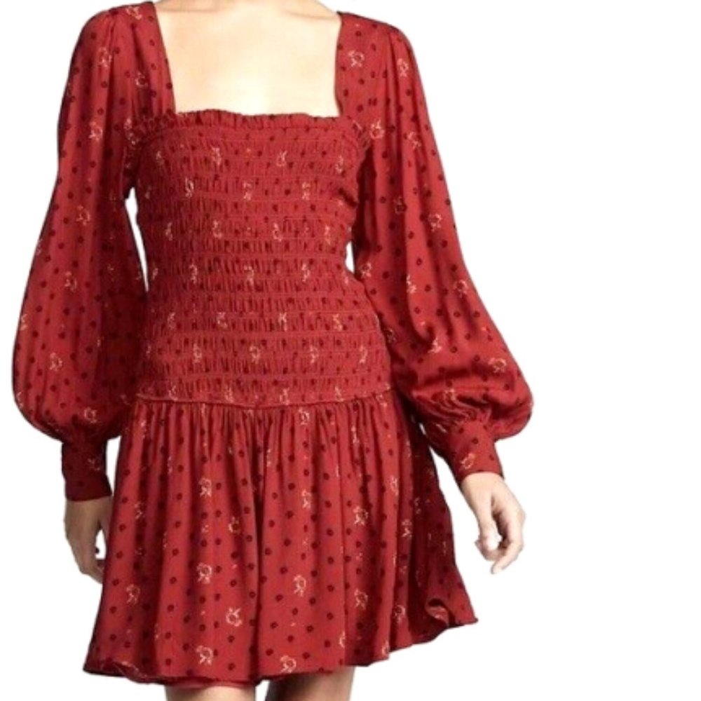 Free People Mini Dress Floral Print in RUBY COMBO Two Faces - Size XS - $128 NEW